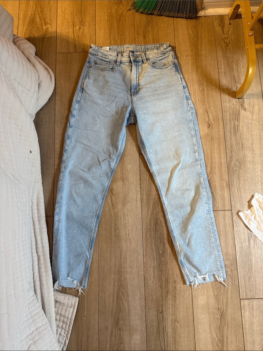 American Eagle Outfitters Light Blue High-Rise mom  Jeans with fringe